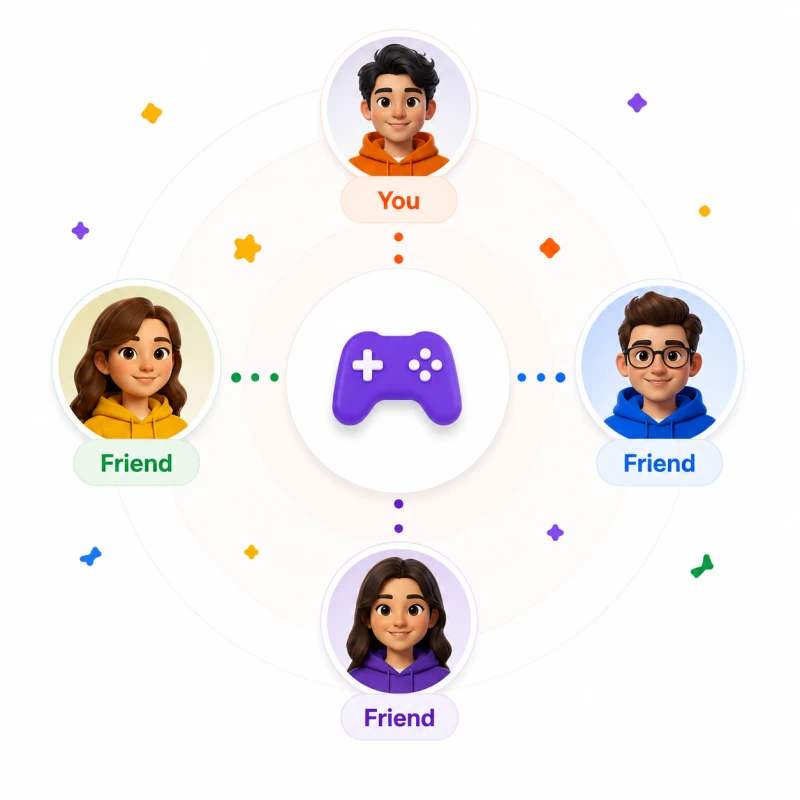 Four players in one room, gathered around a single shared game